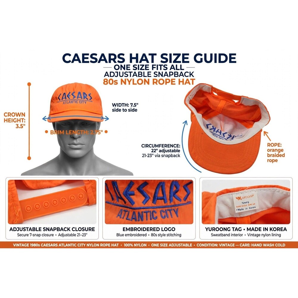 Vintage Caesars Atlantic City Hat Lot 2 Orange Nylon Rope Snapback 80s Casino